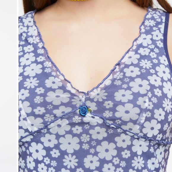 Floral Print Mesh Mini Dress - Picture 4 of 4